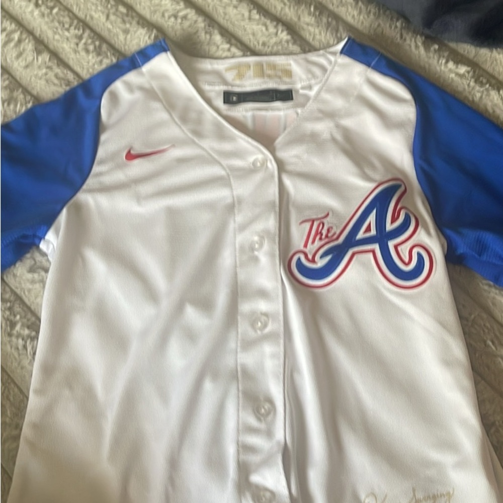 Nike MLB Acuna Jr. White and Blue Jersey